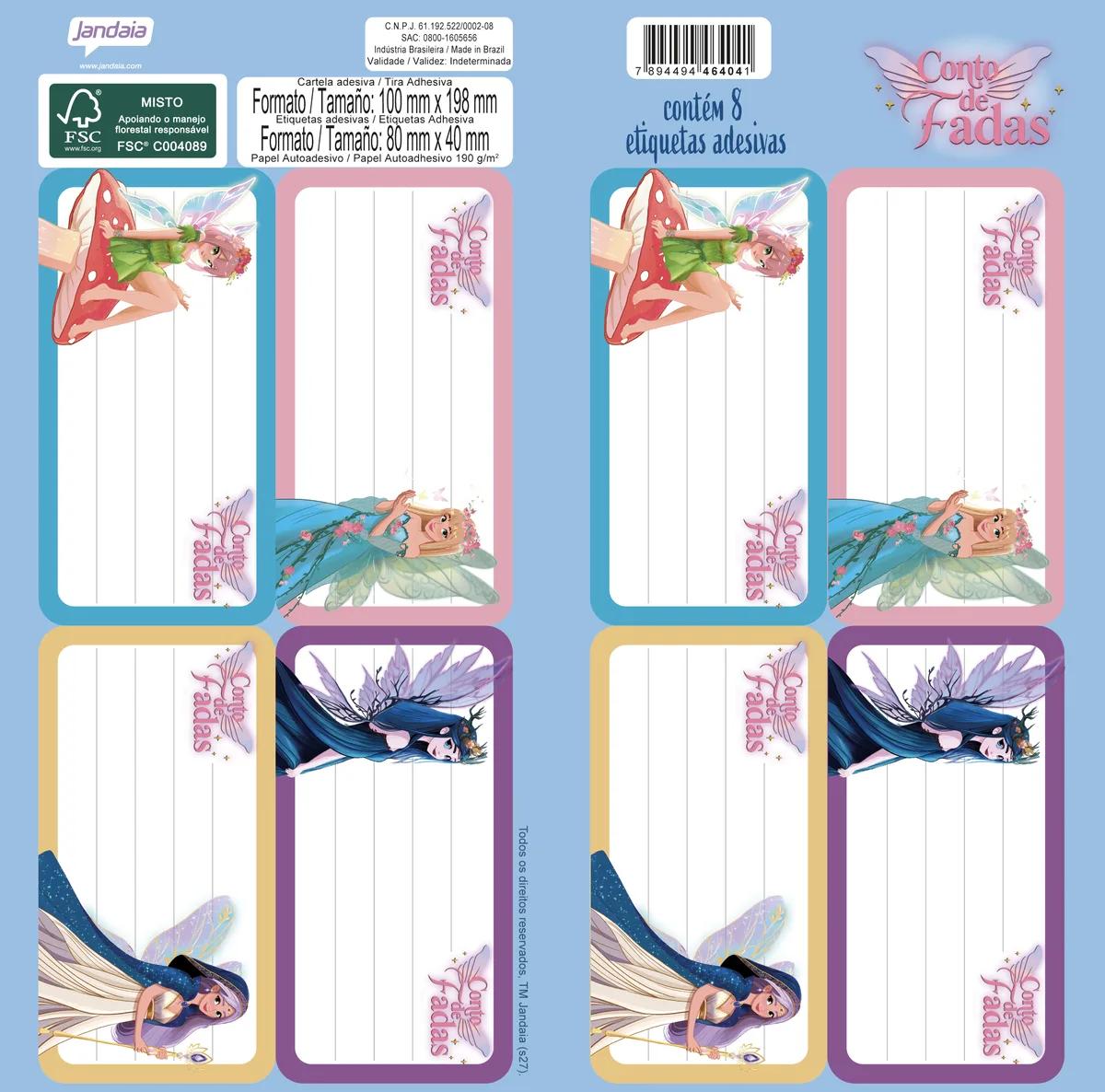 ETIQUETA IDENTIFICAÇÃO 40X80MM FOLHA COM 8 ETIQUETAS - CONTO DE FADAS
