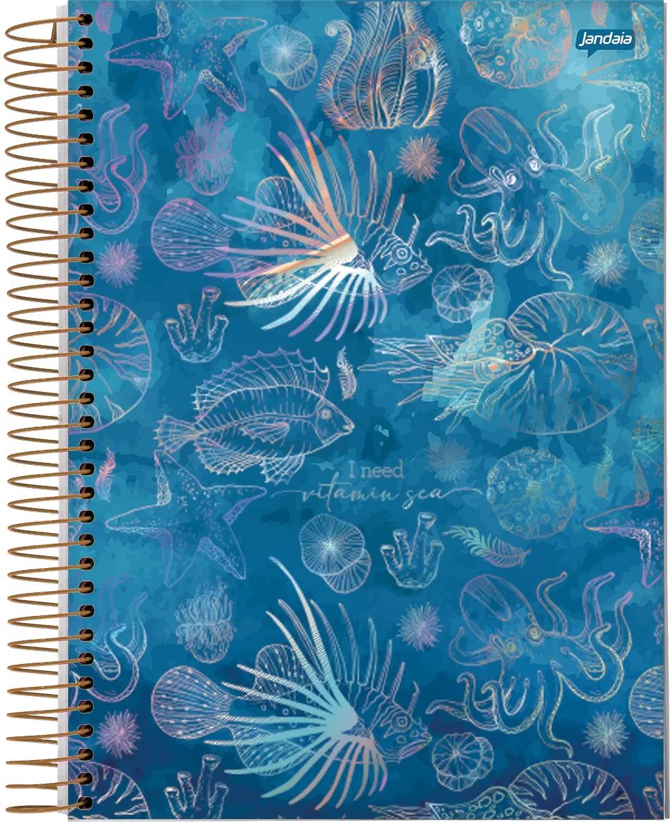 CADERNO ESPIRAL CAPA DURA 1/4 80 FOLHAS - SEA LIFE