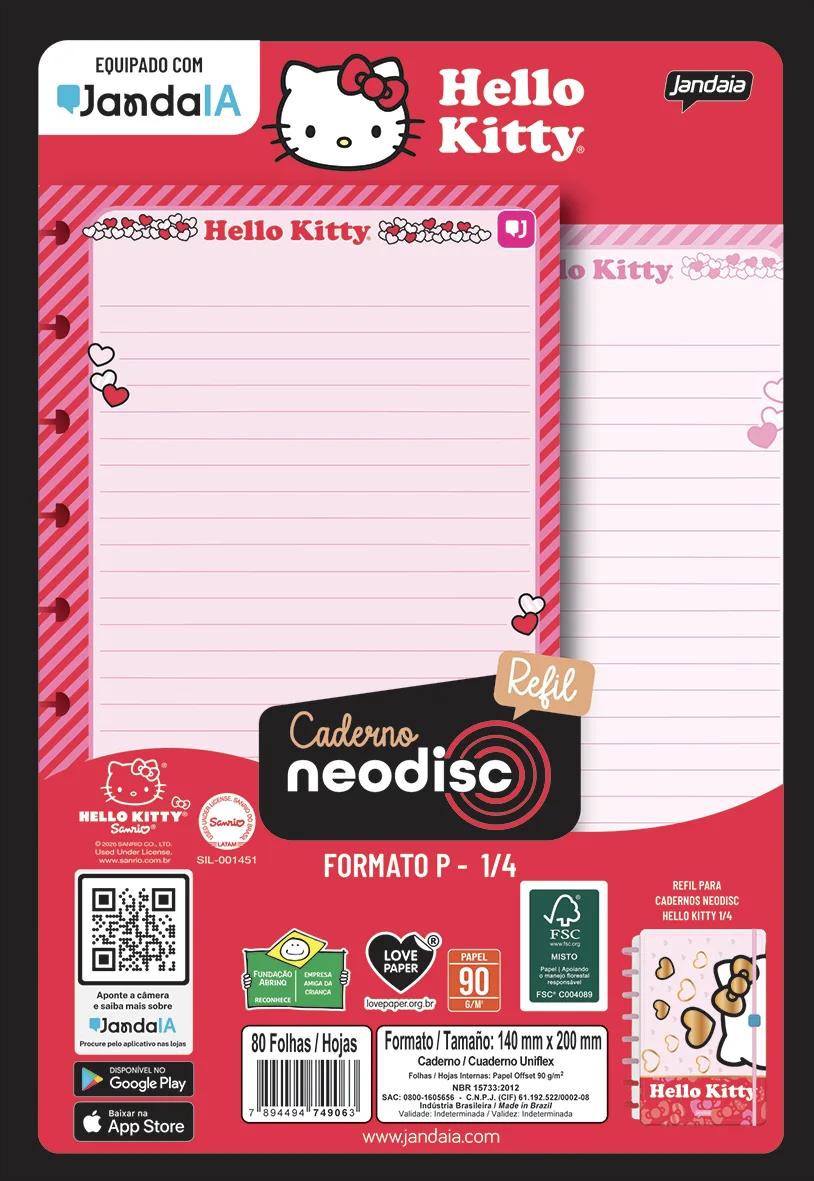 CADERNO NEODISC REFIL UNIVERSITÁRIO 80 FOLHAS - HELLO KITTY