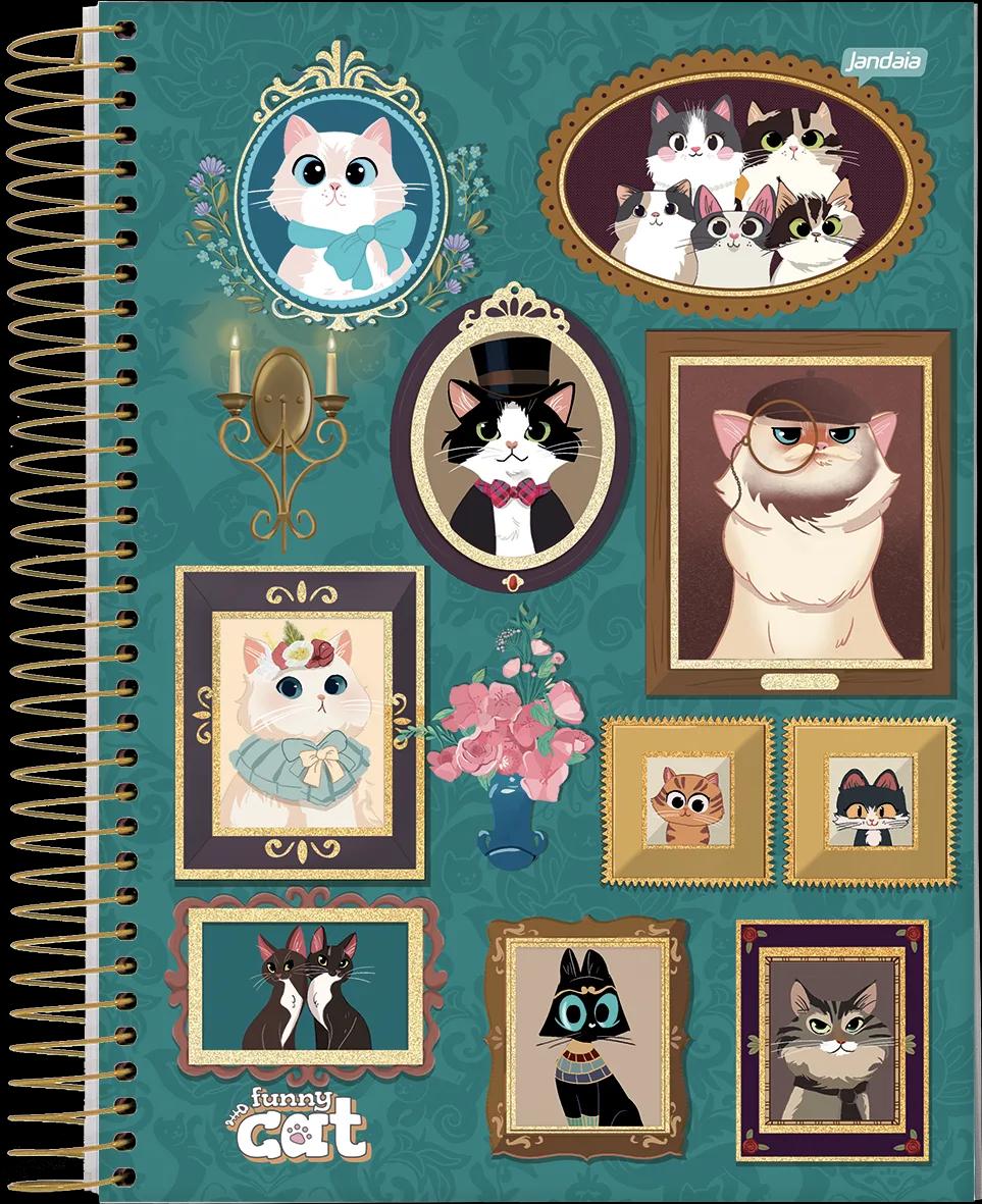 CADERNO ESPIRAL CAPA DURA 1/4 80 FOLHAS - FUNNY CAT — miniatura 4