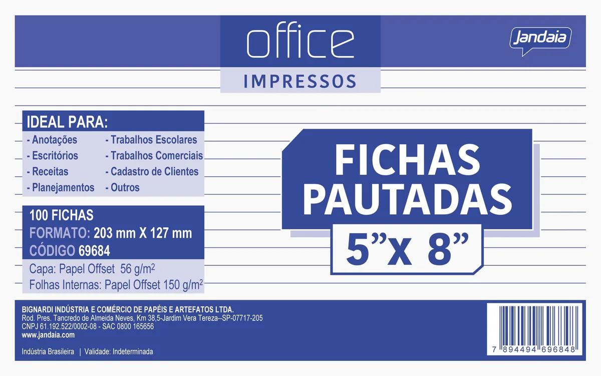 BLOCO FICHA PAUTADA 203X127MM 100 FOLHAS - OFFICE IMPRESSOS