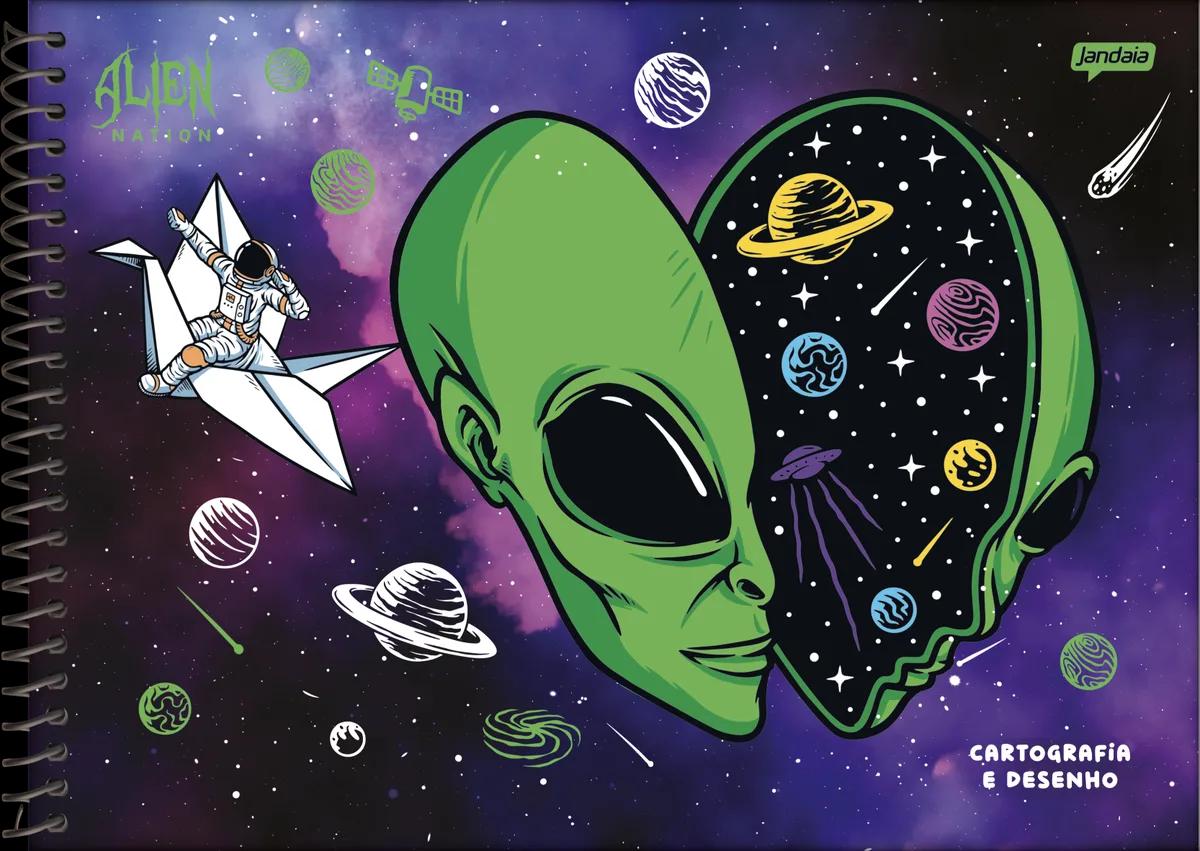 CADERNO ESPIRAL CAPA DURA 80 FOLHAS CARTOGRAFIA - ALIEN NATION