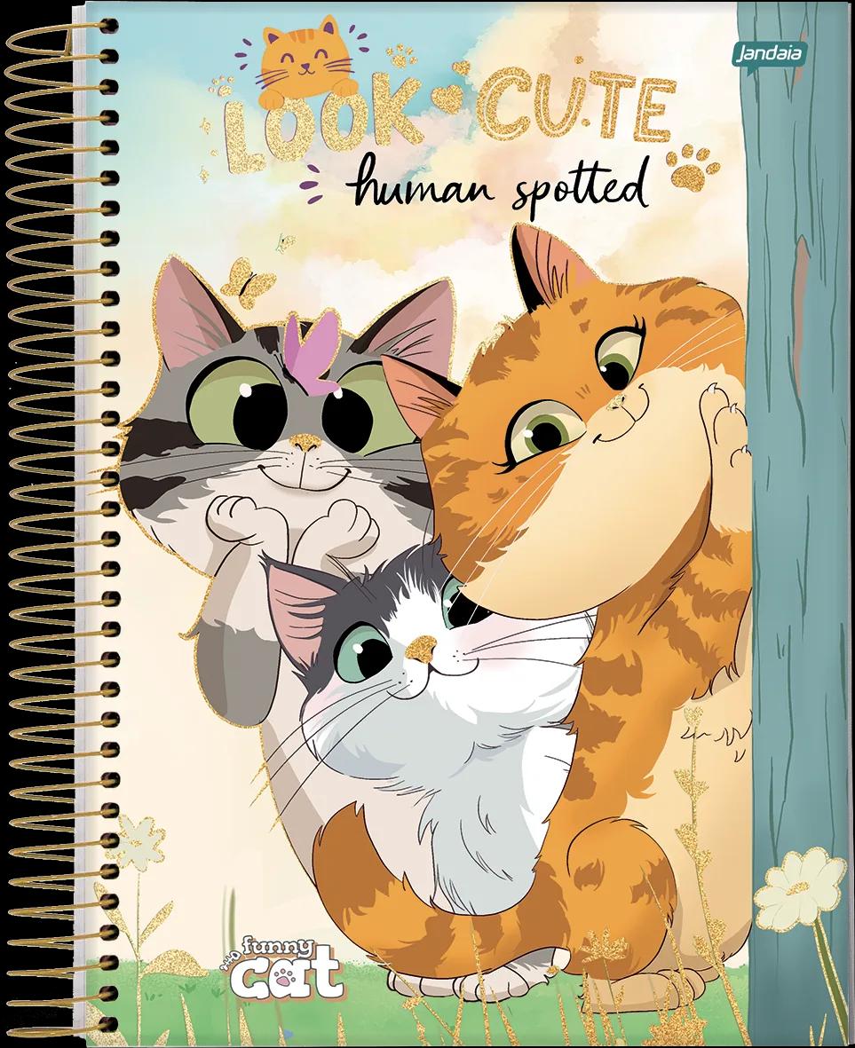 CADERNO ESPIRAL UNIVERSITÁRIO CAPA DURA 10 MATÉRIAS 160 FOLHAS - FUNNY CAT — miniatura 3