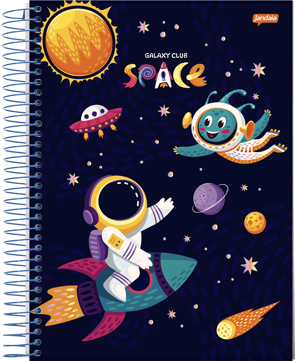 CADERNO ESPIRAL CAPA DURA 1/8 80 FOLHAS - GALAXY CLUB SPACE