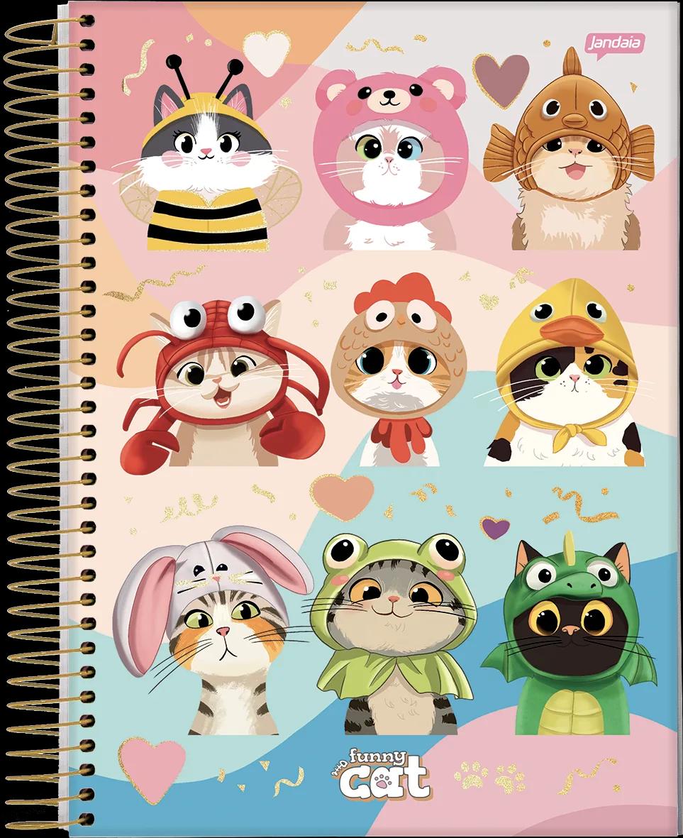 CADERNO ESPIRAL UNIVERSITÁRIO CAPA DURA 01 MATÉRIA 80 FOLHAS - FUNNY CAT