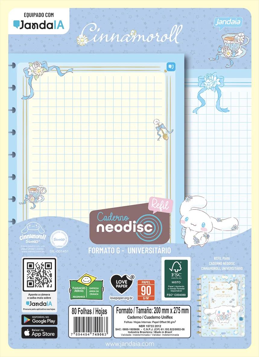 CADERNO NEODISC REFIL UNIVERSITÁRIO 80 FOLHAS - CINNAMOROLL — imagem 1