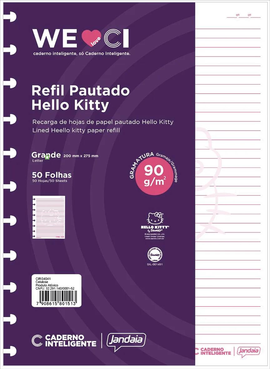CADERNO INTELIGENTE REFIL COLLEGE 50FLS 01/PT HELLO KITTY
