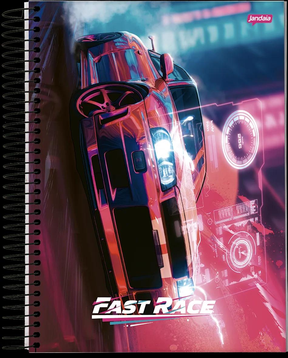 CADERNO ESPIRAL 1/4 CAPA DURA 80 FOLHAS - FAST RACE