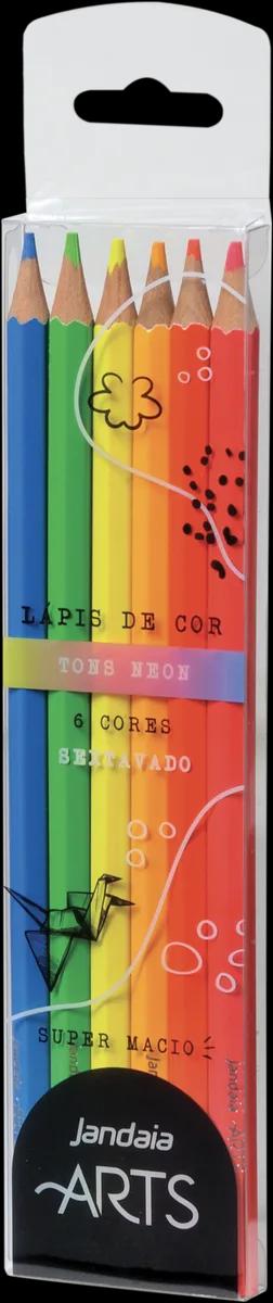 LAPIS DE COR MADEIRA 06 CORES NEON - JANDAIA ARTS