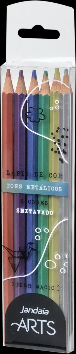 LAPIS DE COR MADEIRA 06 CORES METALICO - JANDAIA ARTS