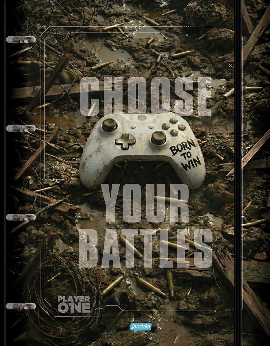 CADERNO UNIVERSITÁRIO CAPA DURA 80 FOLHAS ARGOLADO - PLAYER ONE