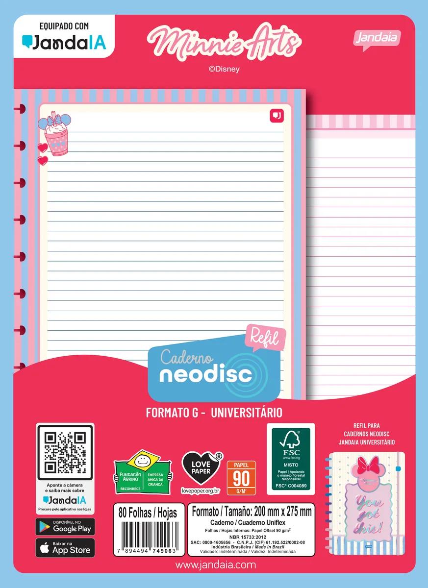 CADERNO NEODISC REFIL UNIVERSITÁRIO 80 FOLHAS - MINNIE ARTS — imagem 1
