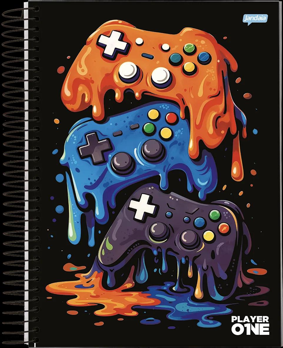 CADERNO ESPIRAL 1/4 CAPA DURA 80 FOLHAS - PLAYER ONE